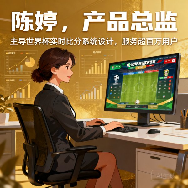 陈婷，产品总监，主导世界杯实时比分系统设计，服务超百万用户