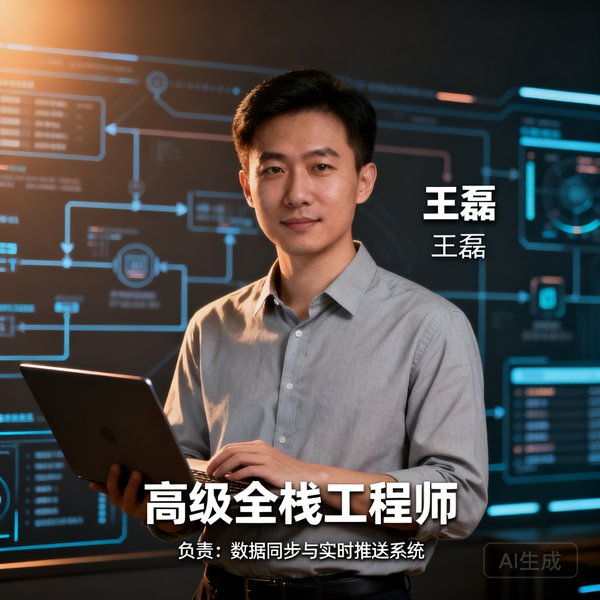 王磊，高级全栈工程师，负责数据同步与实时推送系统