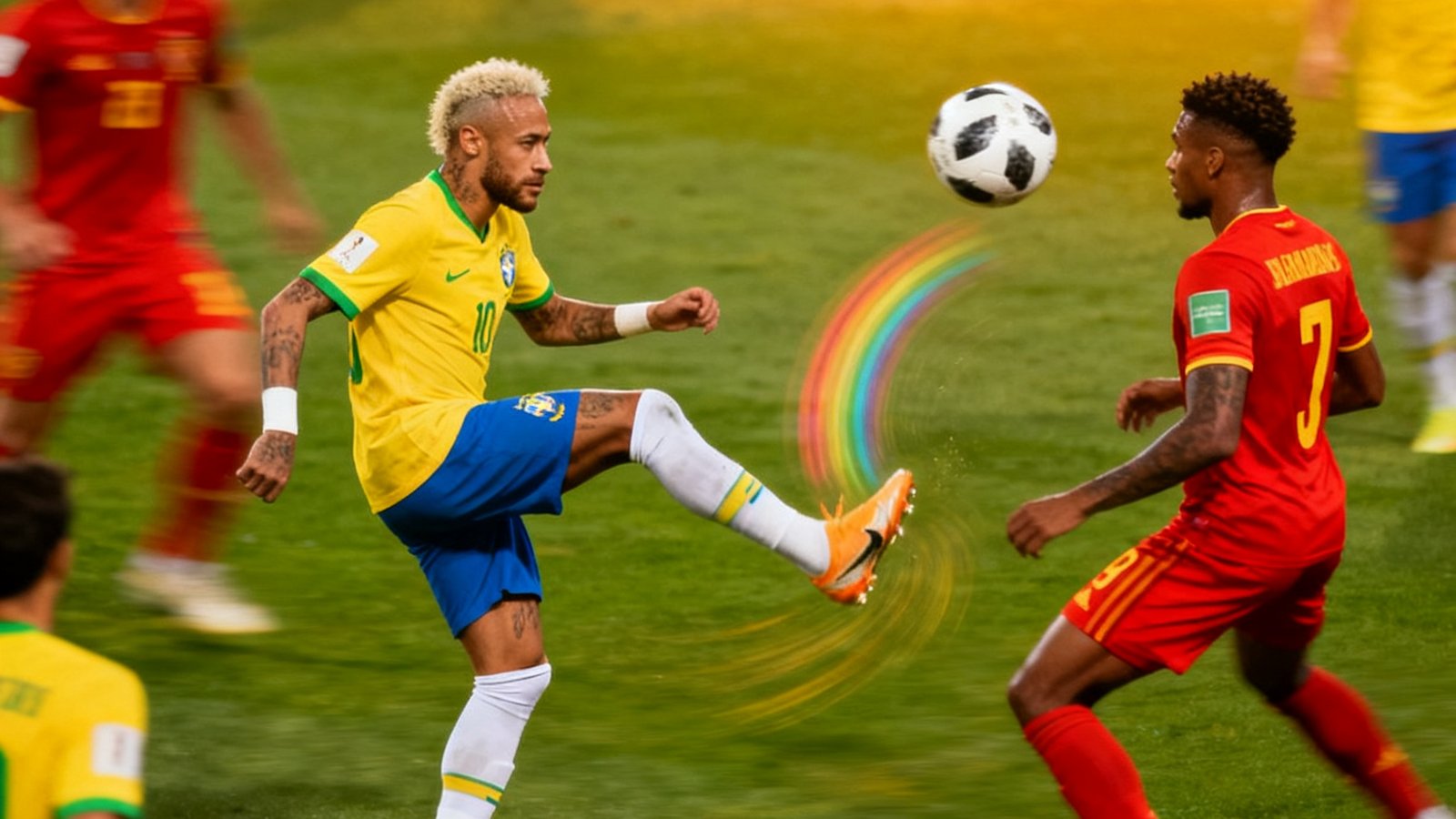 巴西队连续配合，内马尔彩虹过人，维尼修斯挑射，充满桑巴风格